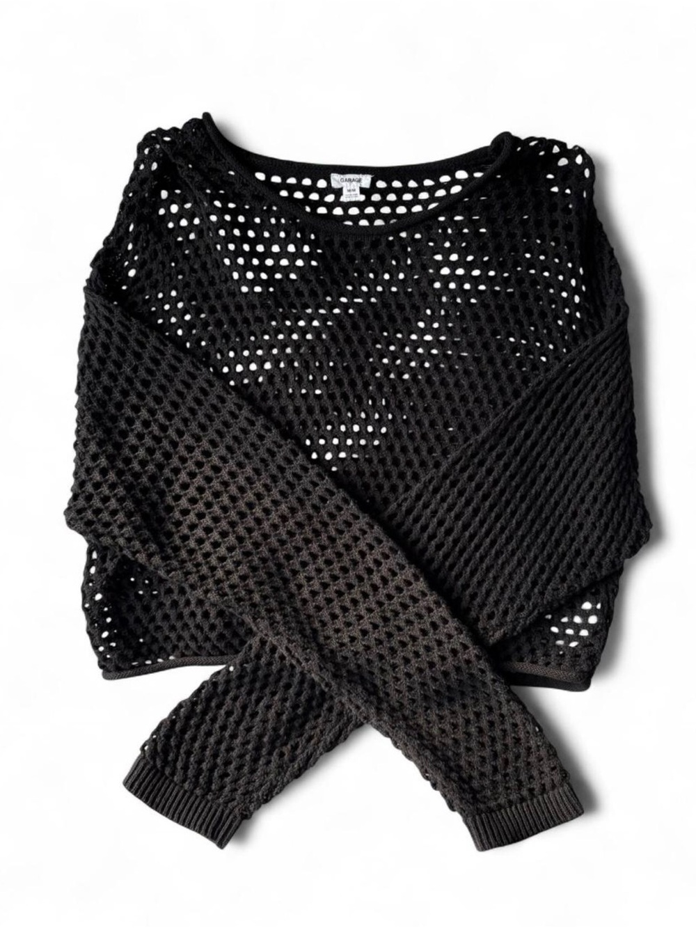 Garage Black Open-Knit Crew Sweater